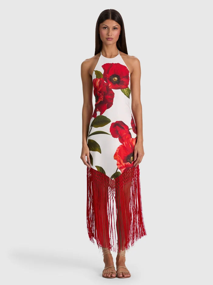 MALLORY LINEN FRINGE MIDI DRESS-SUMMER POPPY-ALICE + OLIVIA
