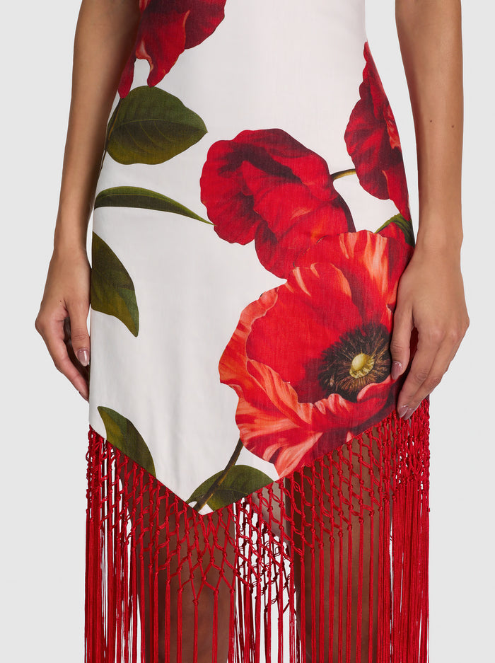 MALLORY LINEN FRINGE MIDI DRESS-SUMMER POPPY-ALICE + OLIVIA