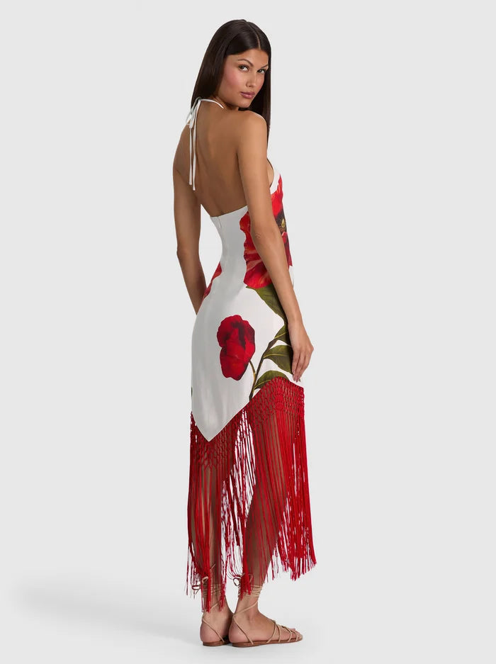 MALLORY LINEN FRINGE MIDI DRESS-SUMMER POPPY-ALICE + OLIVIA