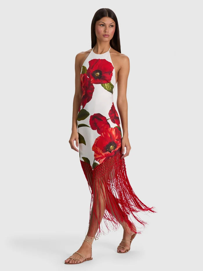 MALLORY LINEN FRINGE MIDI DRESS-SUMMER POPPY-ALICE + OLIVIA