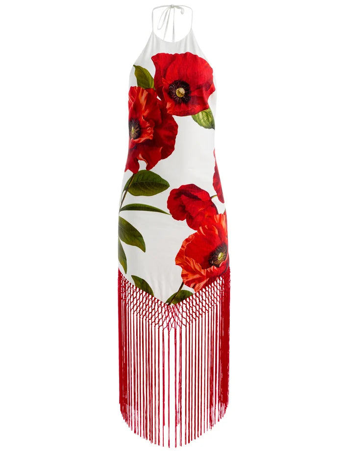 MALLORY LINEN FRINGE MIDI DRESS-SUMMER POPPY-ALICE + OLIVIA
