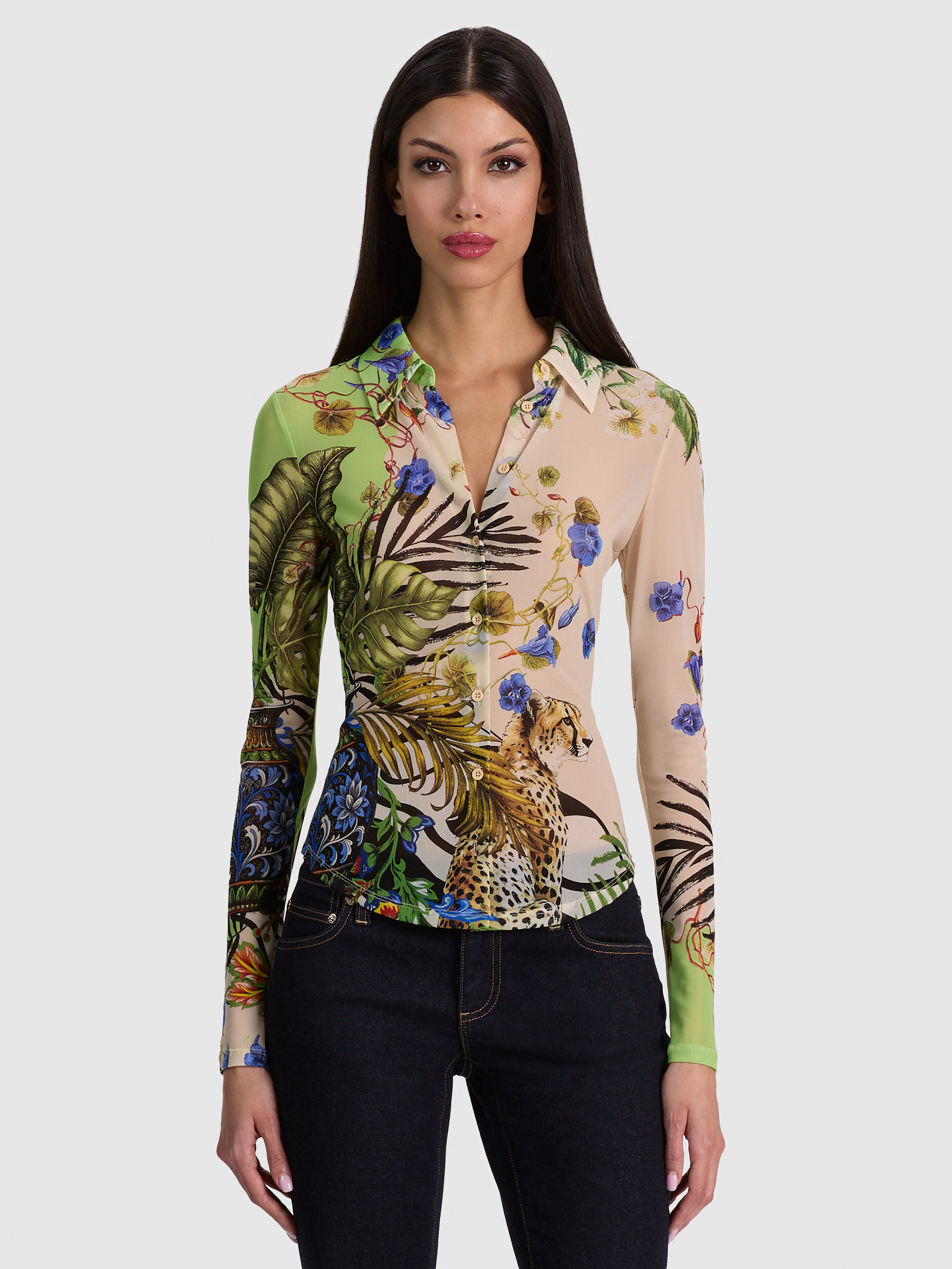 CHEMISE BOUTONNÉE EN MESH JADE-ALICE + OLIVIA
