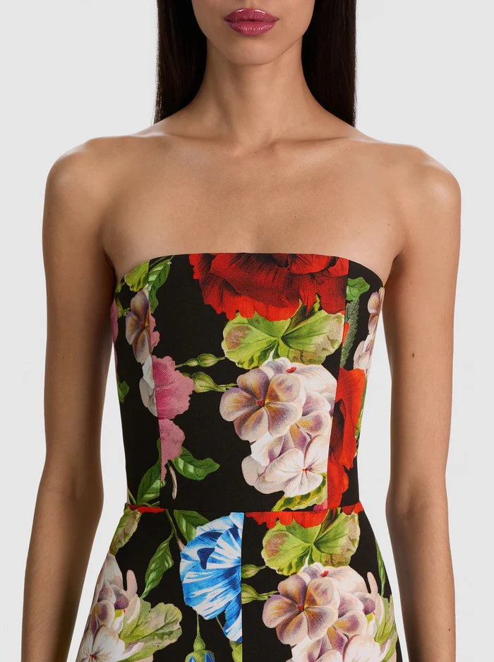 BEATRIZ STRAPLESS WIDE LEG JUMPSUIT-ENDLESS BLOSSOM LG BLACK-ALICE + OLIVIA