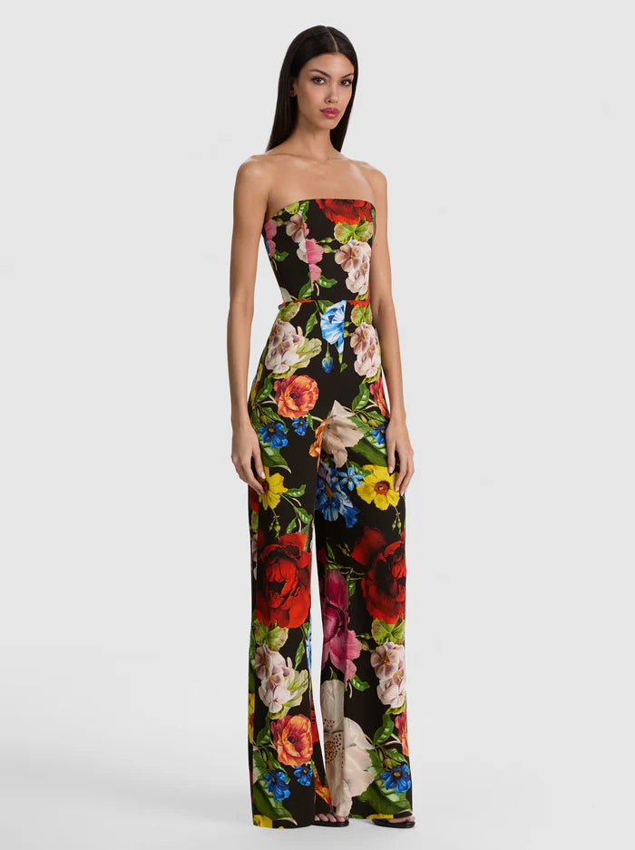 BERNA STRAPLESS WIDE LEG JUMPSUIT-ENDLESS BLOSSOM LG BLACK-ALICE + OLIVIA