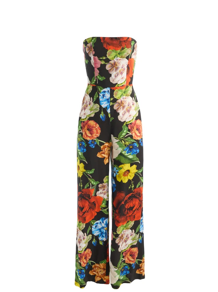 BEATRIZ STRAPLESS WIDE LEG JUMPSUIT-ENDLESS BLOSSOM LG BLACK-ALICE + OLIVIA