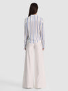 HANNON TIE FRONT BLOUSE-OFF WHITE/BLUE IRIS-ALICE + OLIVIA