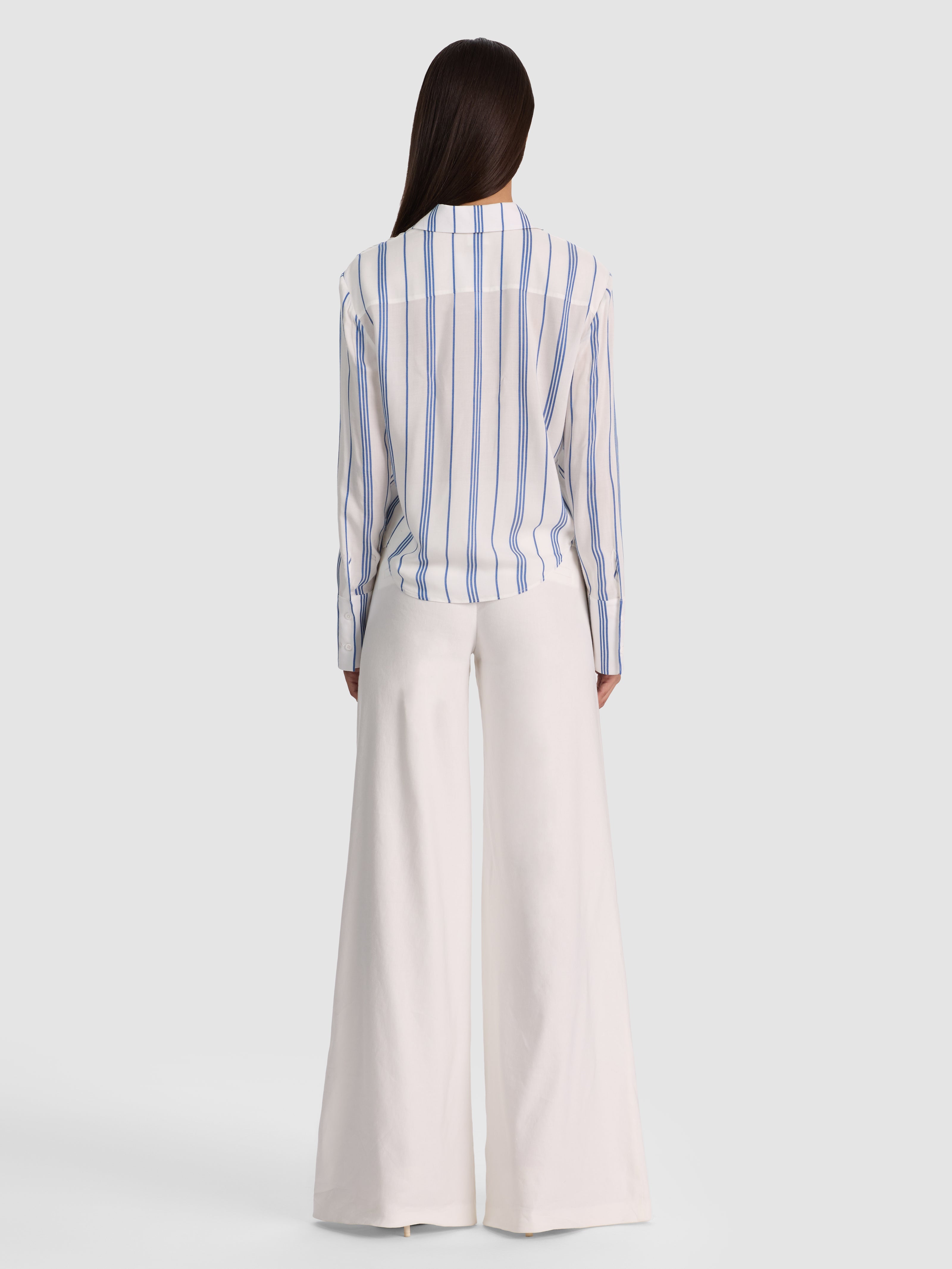 HANNON TIE FRONT BLOUSE-OFF WHITE/BLUE IRIS-ALICE + OLIVIA