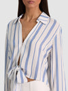 HANNON TIE FRONT BLOUSE-OFF WHITE/BLUE IRIS-ALICE + OLIVIA