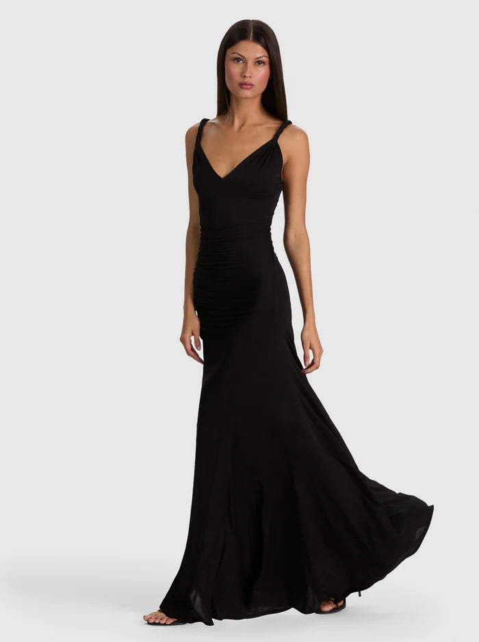 ROBE MIDI BIANCA ASYMÉTRIQUE À GODETS ET BRETELLES TORSADÉES-ALICE + OLIVIA