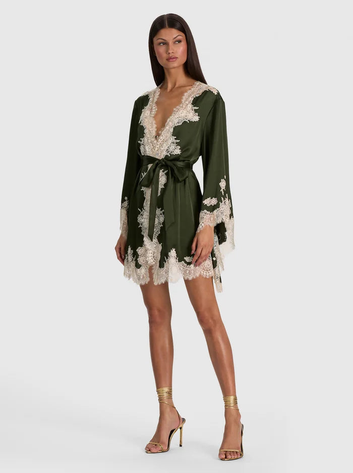 DREA CUTAWAY LACE ROBE-DARK FERN-ALICE + OLIVIA