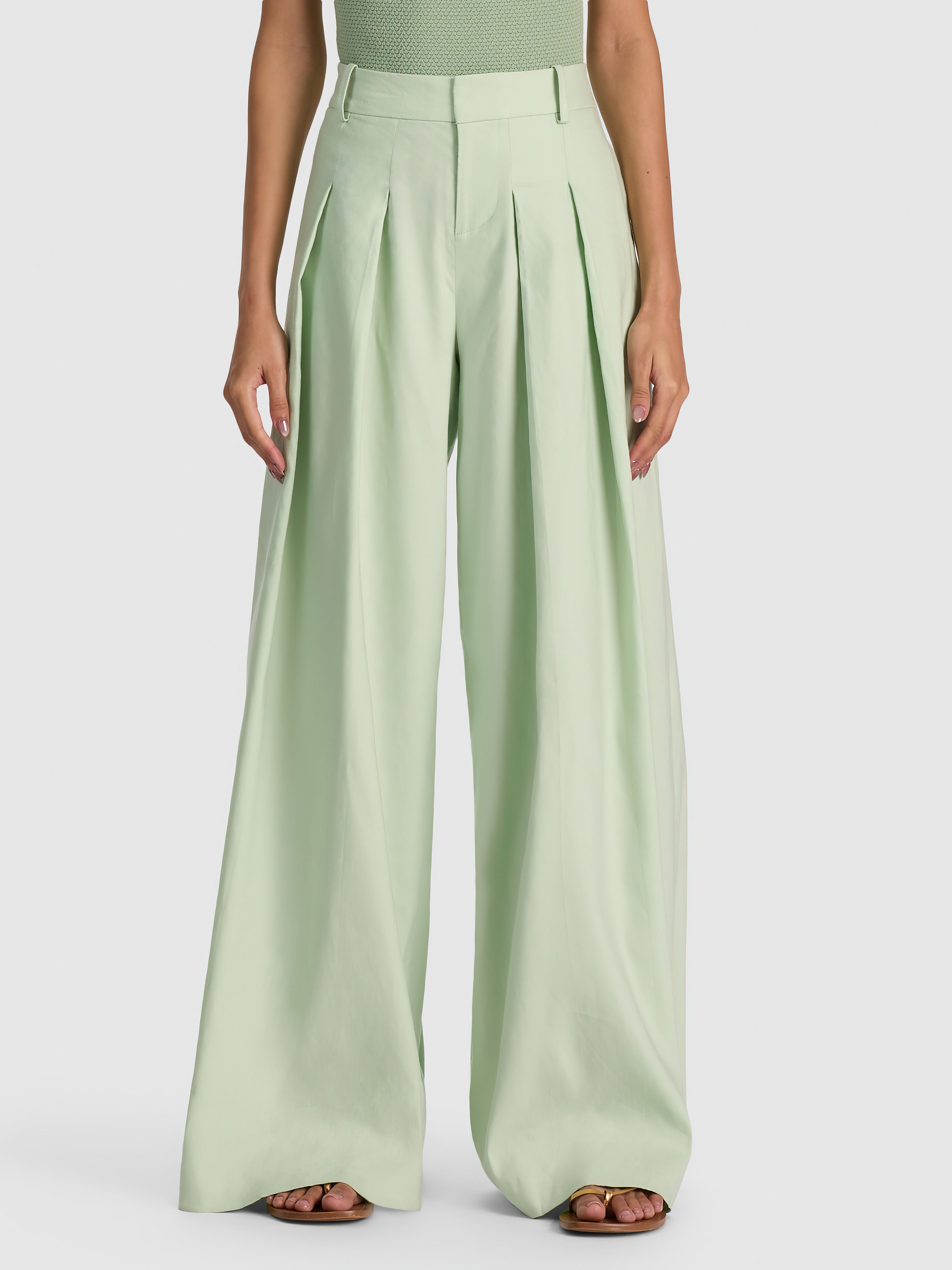 BLAIRE PLEATED PANT-GREEN LILY-ALICE + OLIVIA