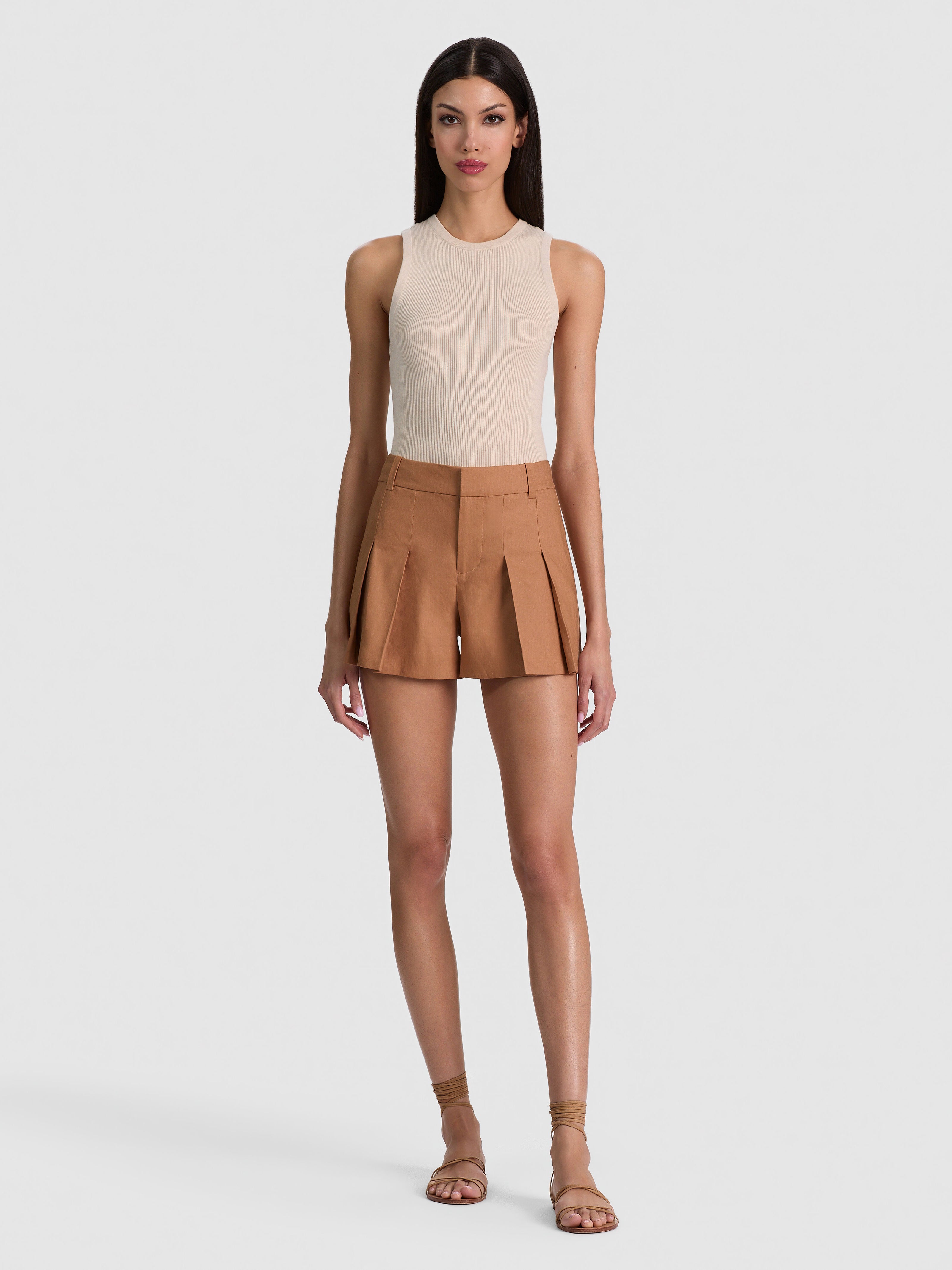 BLAIRE PLEATED SHORT-TAN-ALICE + OLIVIA