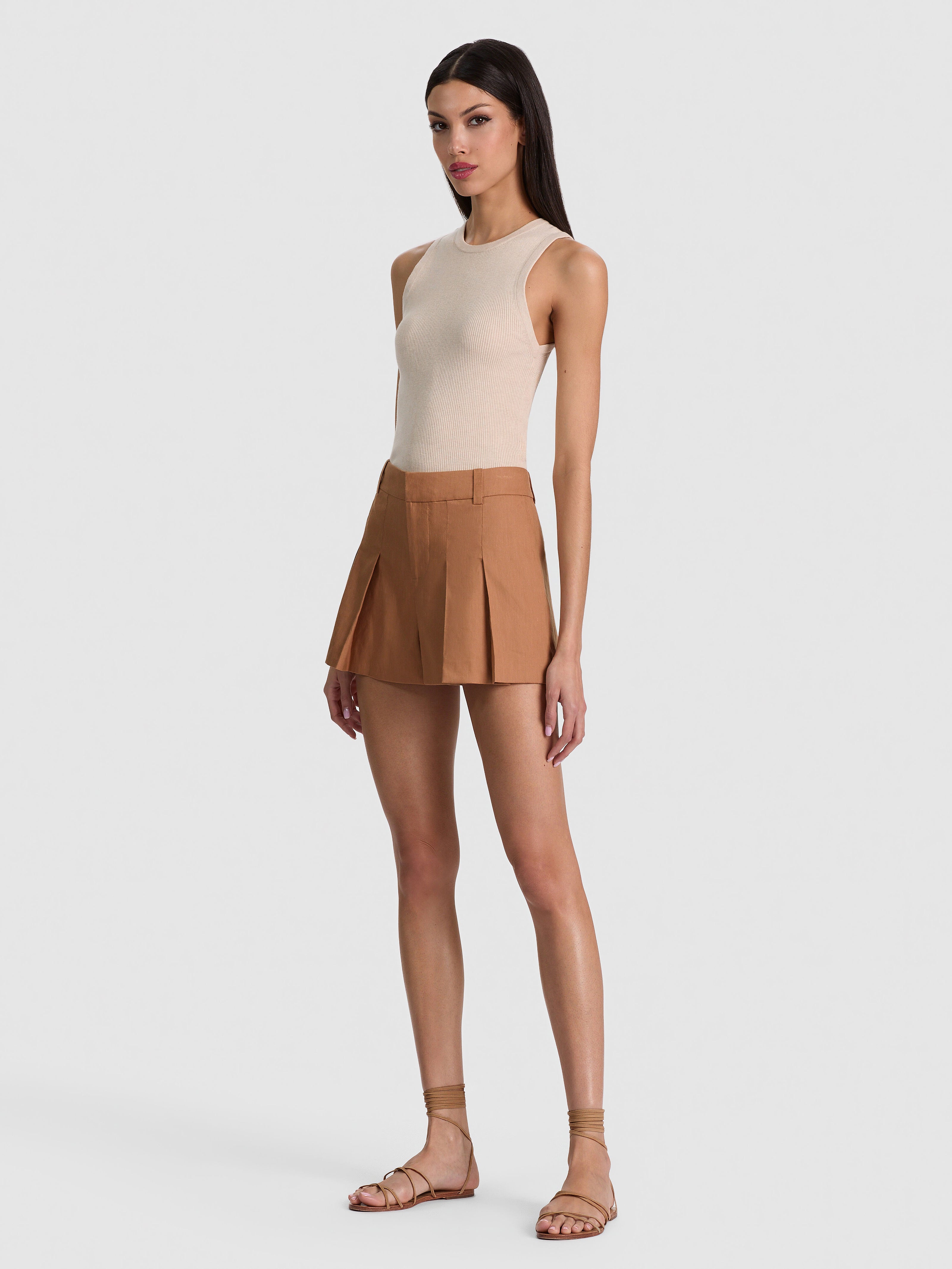 BLAIRE PLEATED SHORT-TAN-ALICE + OLIVIA