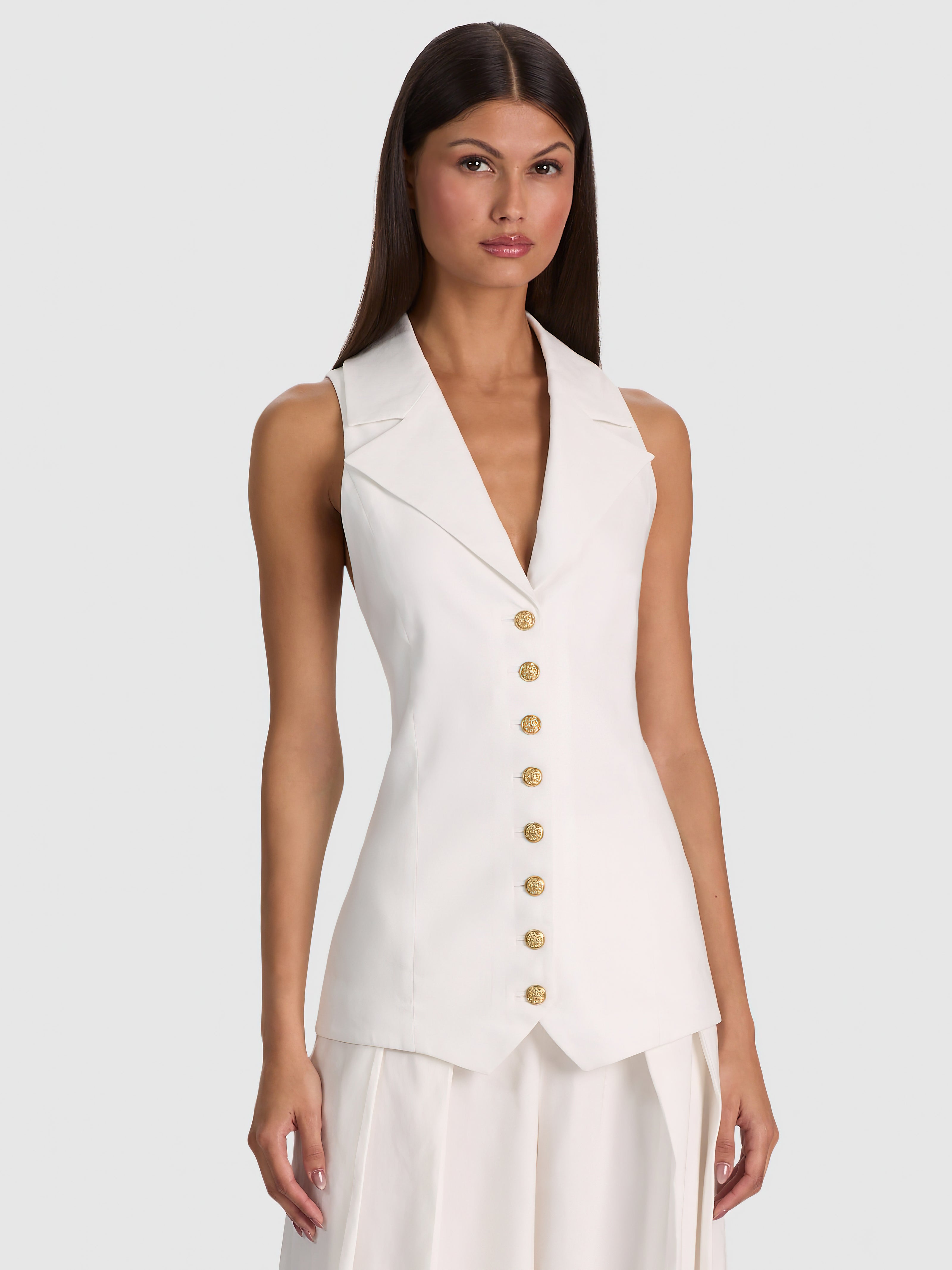 PAT COLLARED LONG VEST-OFF WHITE-ALICE + OLIVIA