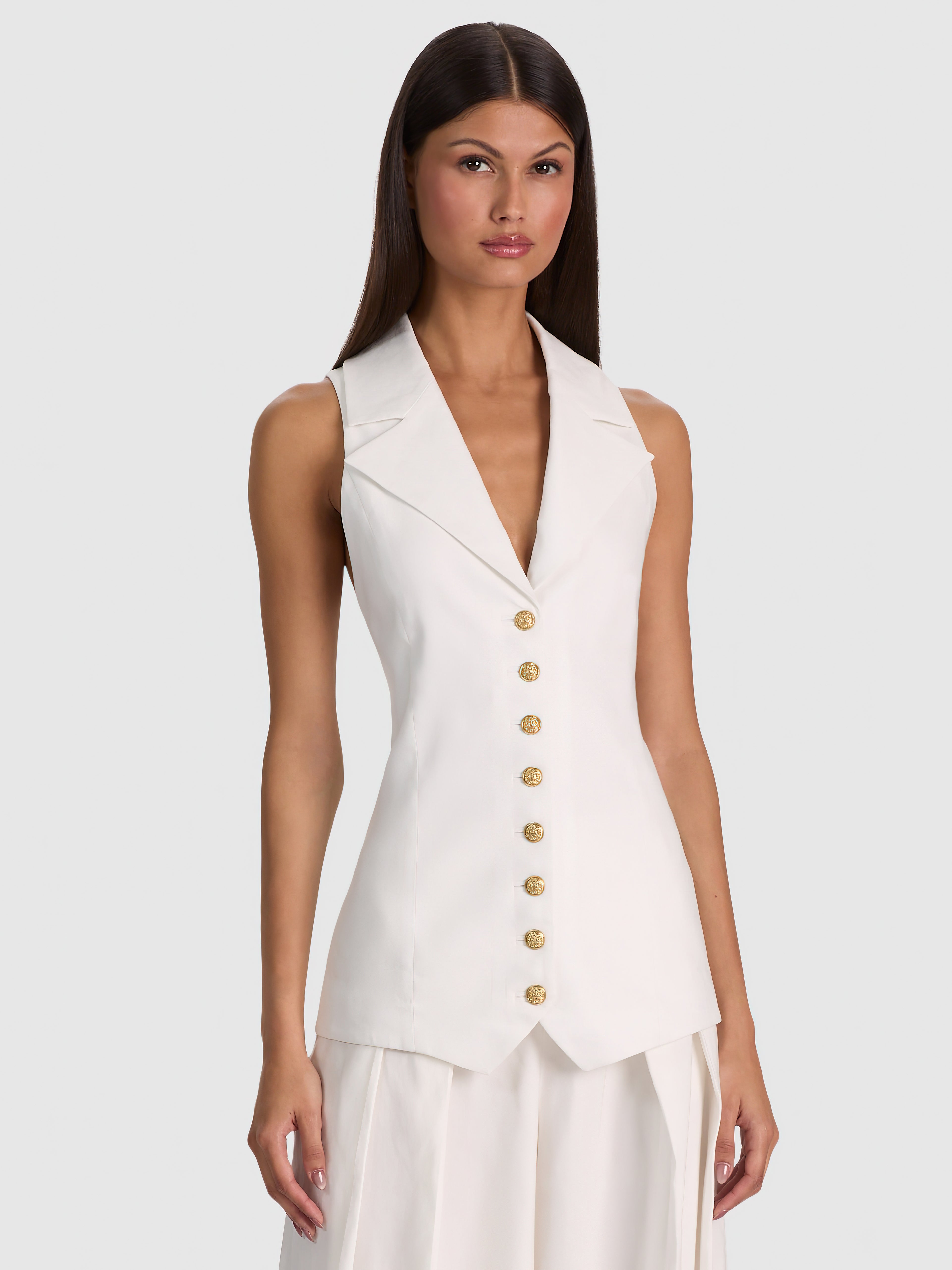 PAT COLLARED LONG VEST-OFF WHITE-ALICE + OLIVIA