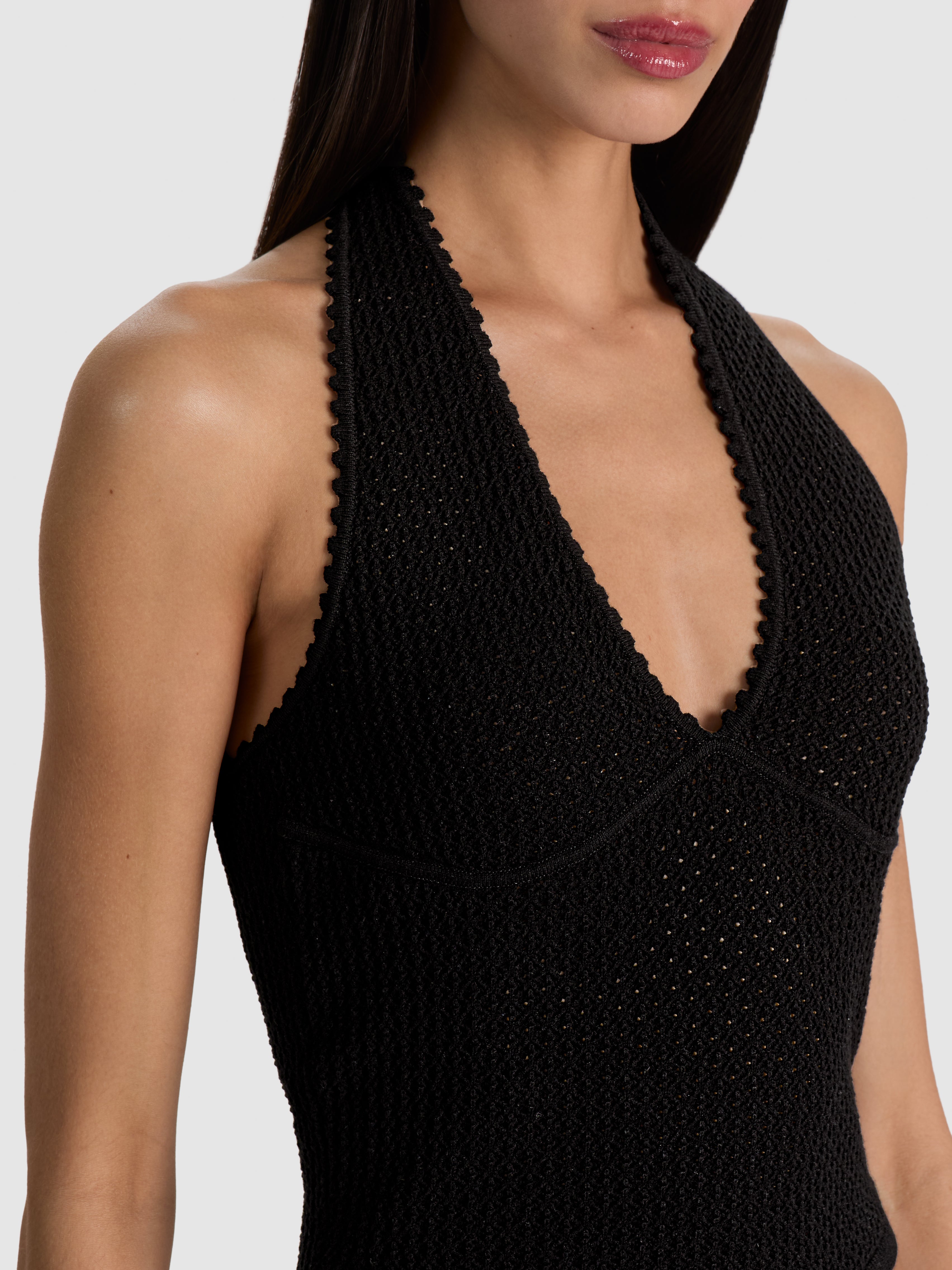 PEARL POINTELLE TIE BACK HALTER in Black | ALICE + OLIVIA