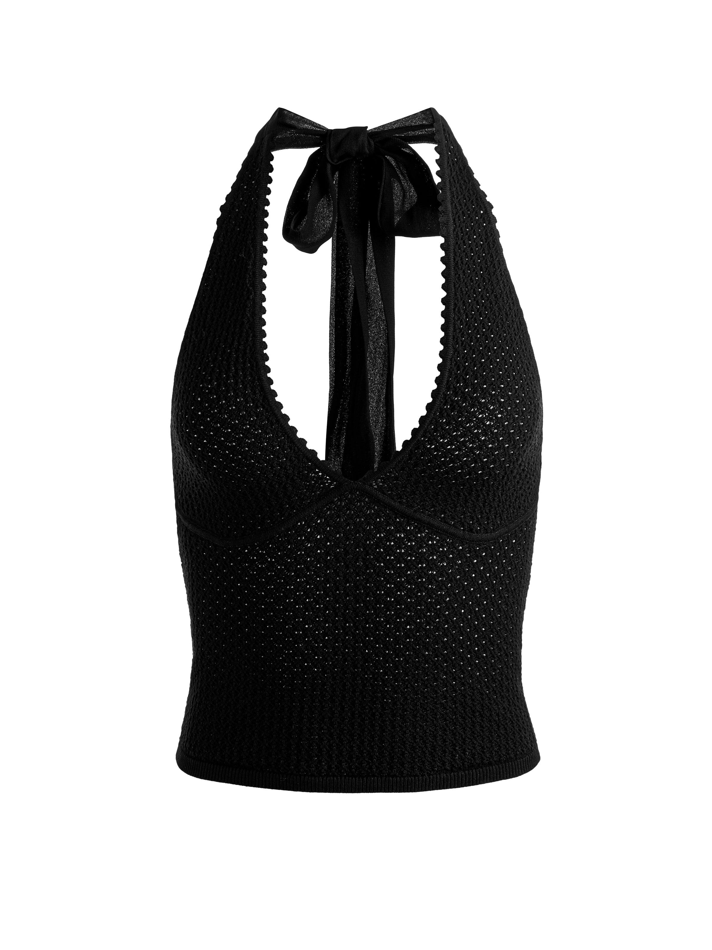 PEARL POINTELLE TIE BACK HALTER in Black | ALICE + OLIVIA