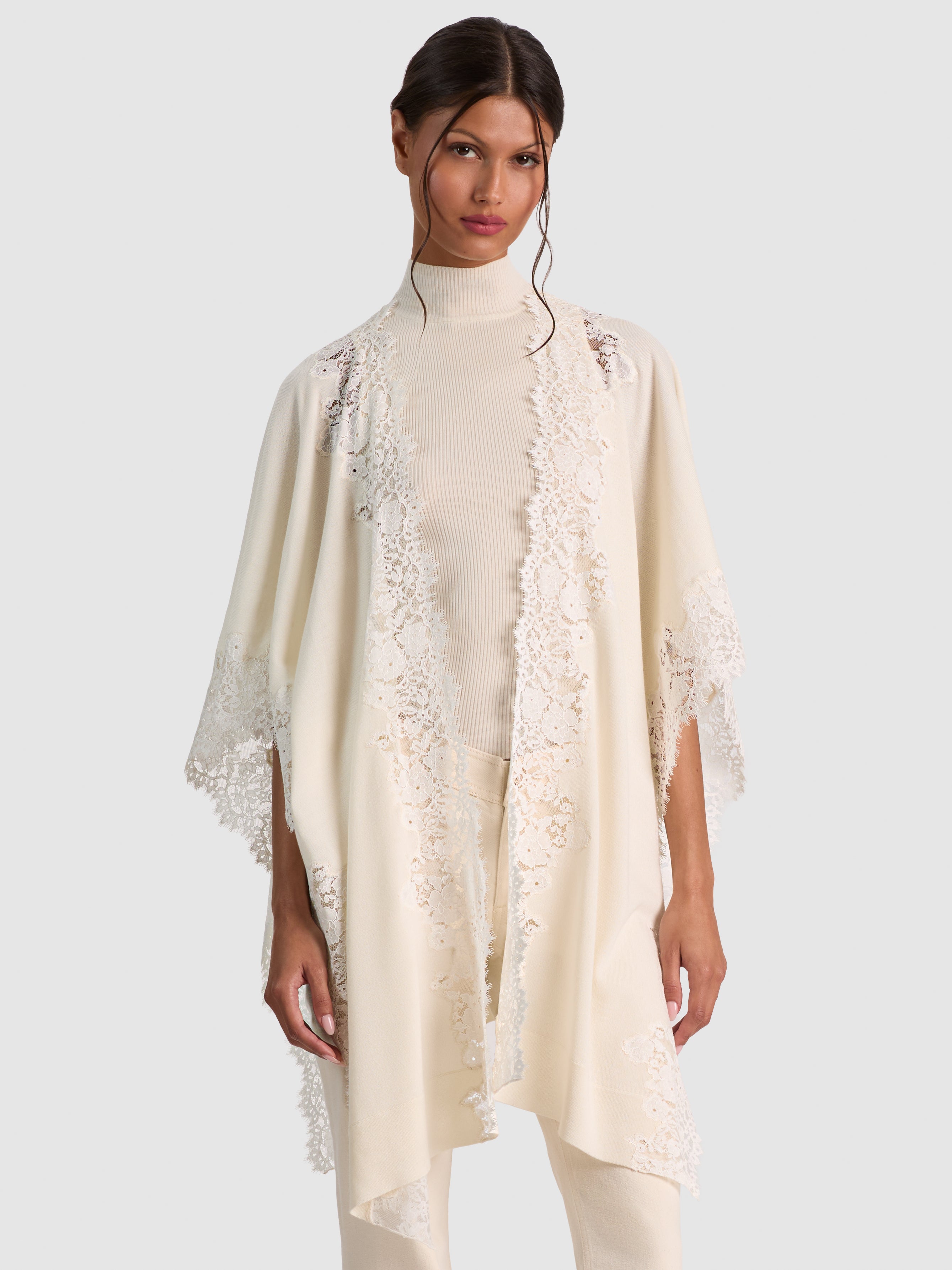 BETTIE LACE TRIM SHAWL WRAP-SOFT WHITE-ALICE + OLIVIA