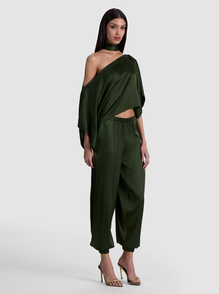 RITA DRAPED TOP WITH SCARF - DARK FERN