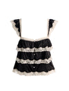 HAUT COURT NŒUD À VOLANTS ÉTAGÉS ET BORDURE EN DENTELLE SYLVIE FLUTTER-ALICE + OLIVIA