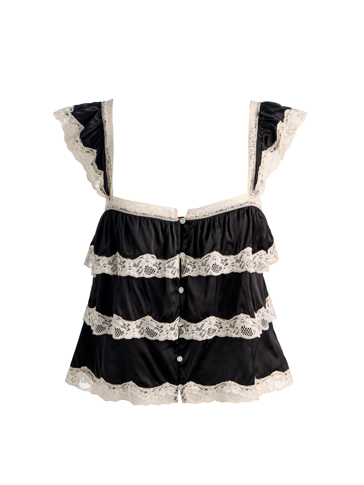 SYLVIE CROP TOP A STRATI IN PIZZO - NERO