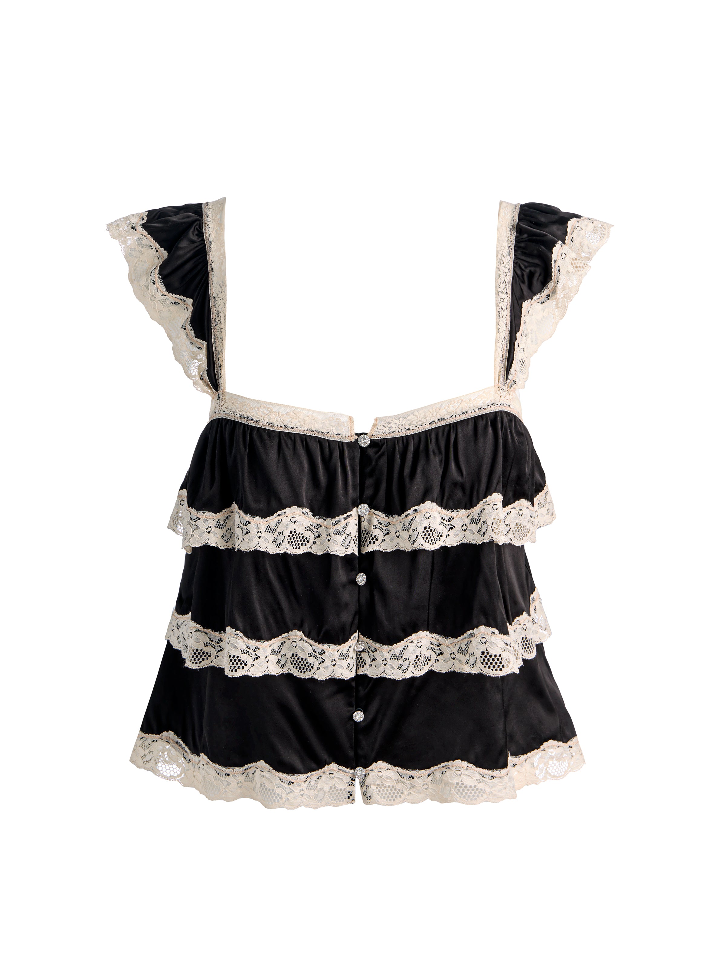 HAUT COURT NŒUD À VOLANTS ÉTAGÉS ET BORDURE EN DENTELLE SYLVIE FLUTTER-ALICE + OLIVIA
