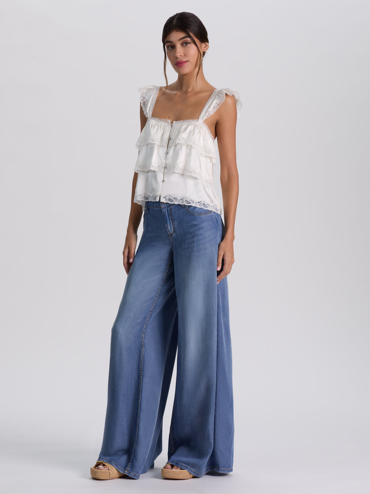 SYLVIE TIERED LACE CROP TOP - VANILLA