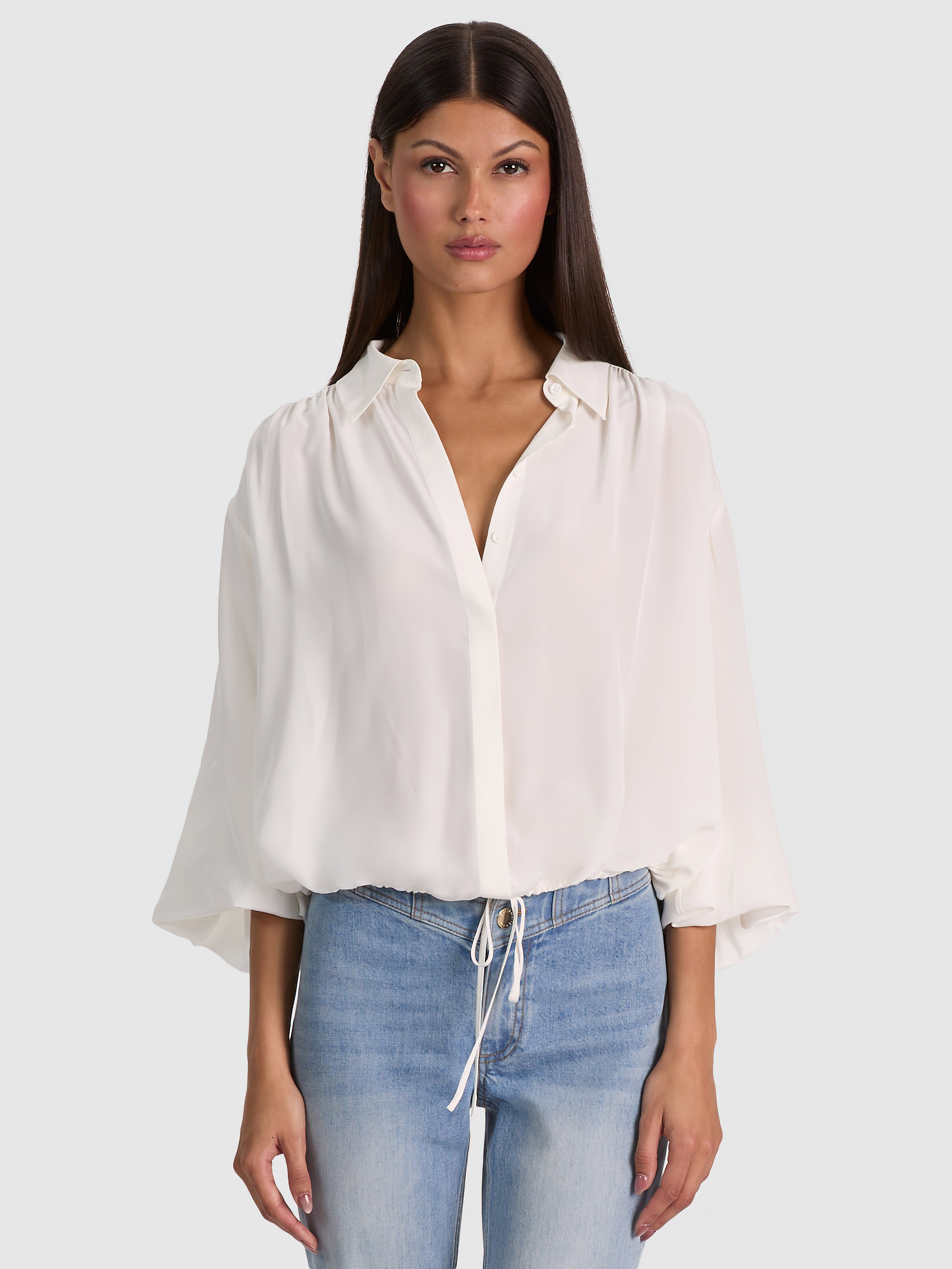 MARGAUX TIE FRONT BLOUSE-OFF WHITE-ALICE + OLIVIA