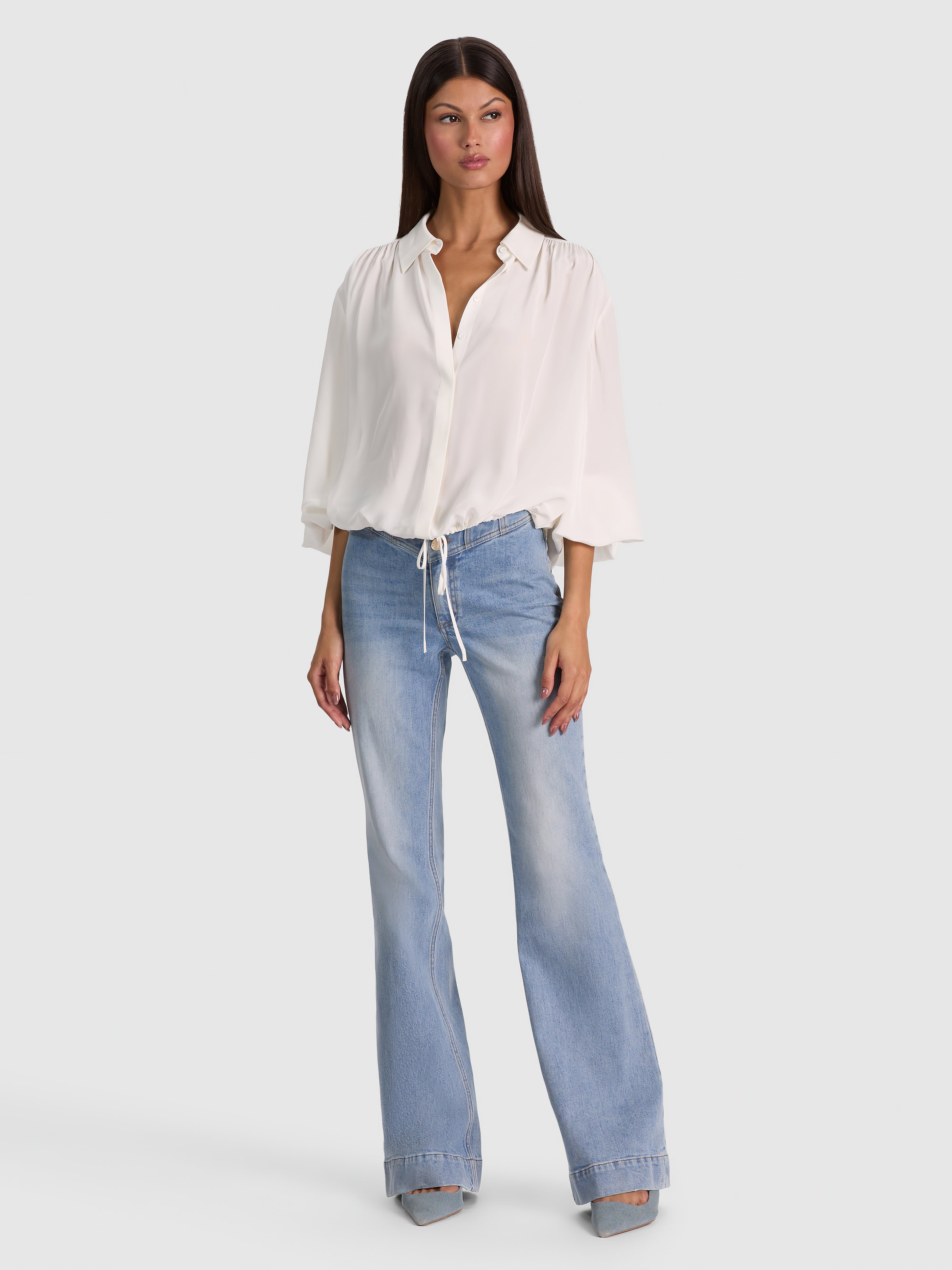 MARGAUX TIE FRONT BLOUSE-OFF WHITE-ALICE + OLIVIA
