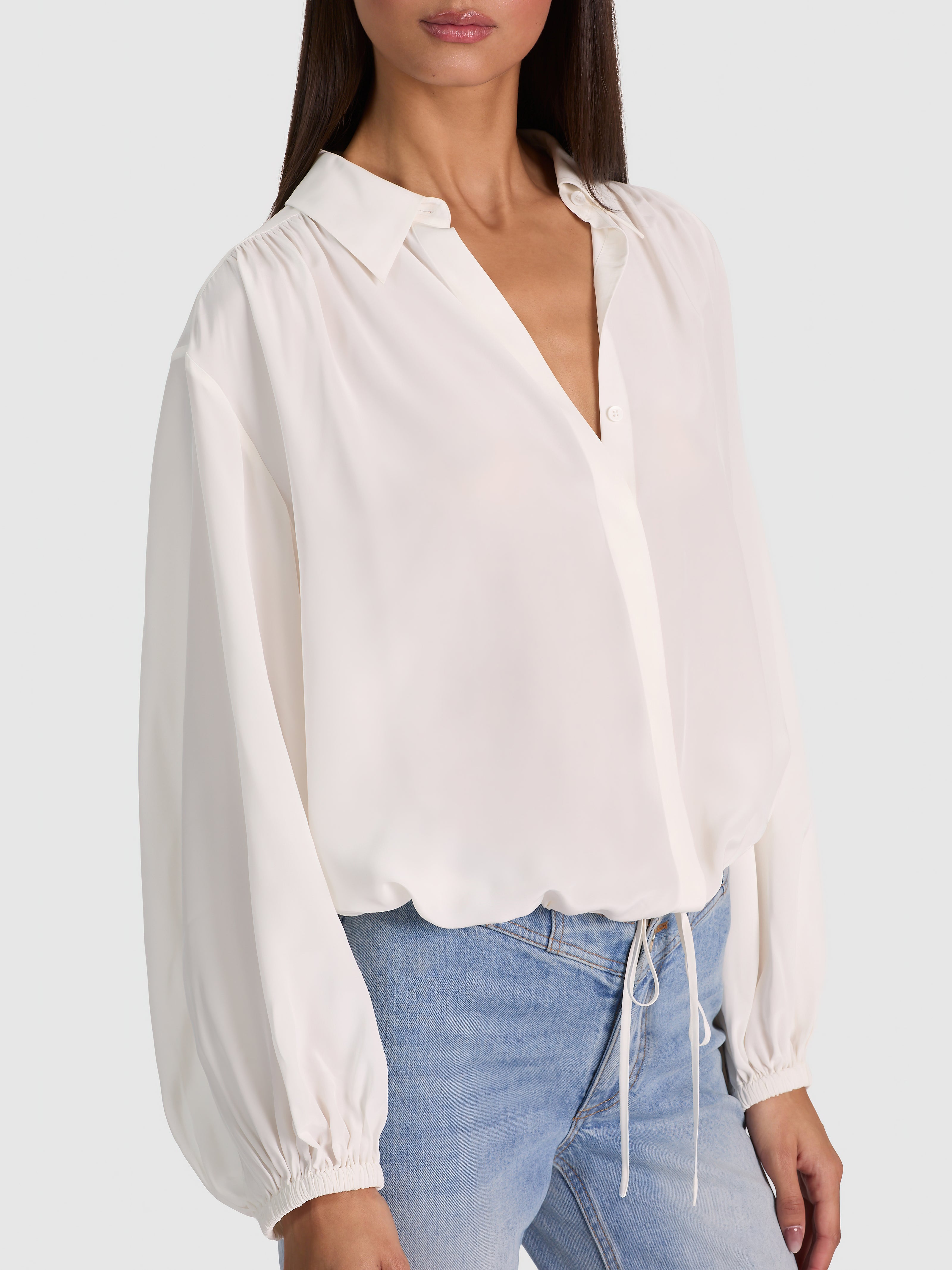 MARGAUX TIE FRONT BLOUSE-OFF WHITE-ALICE + OLIVIA