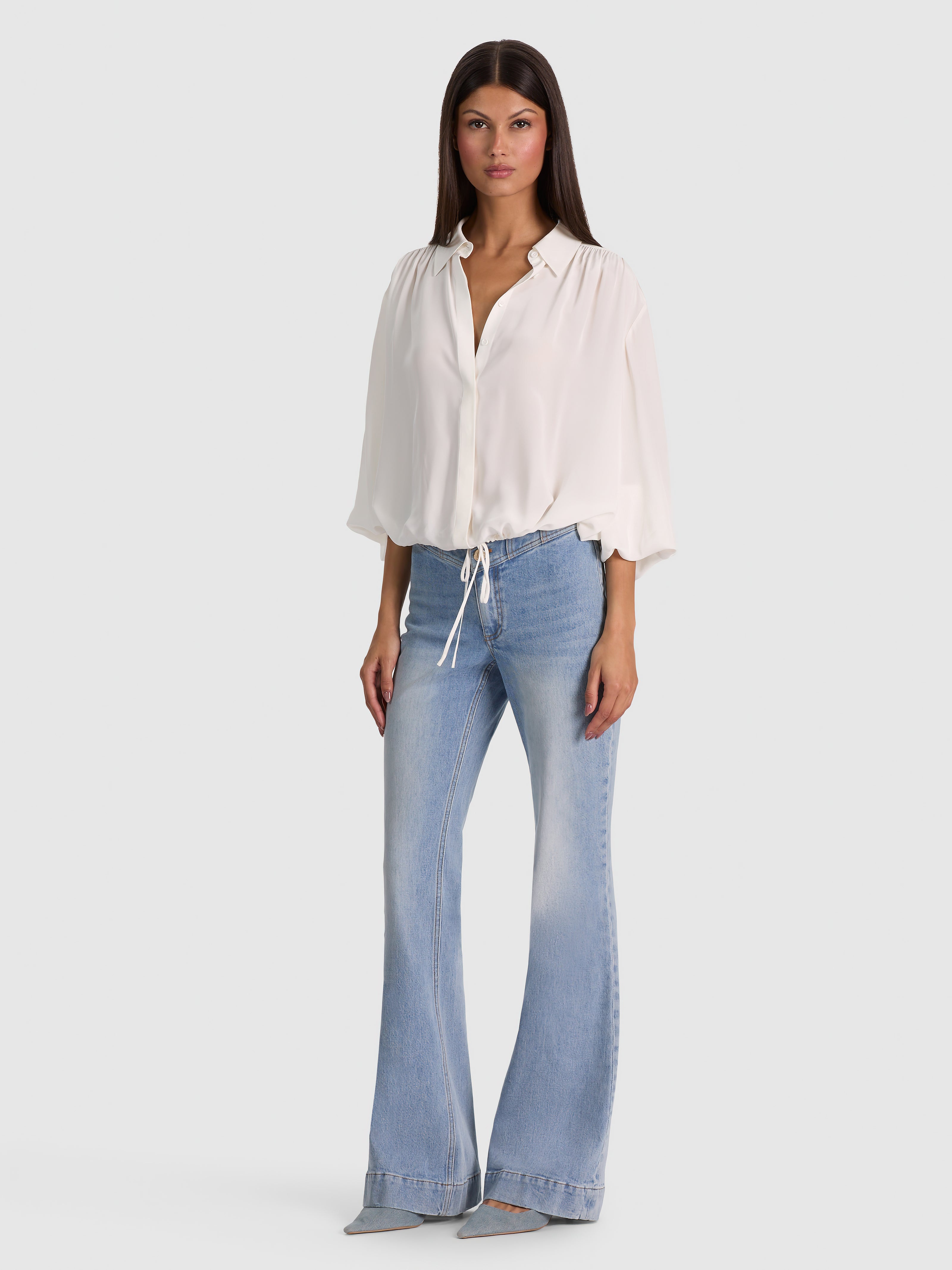 MARGAUX TIE FRONT BLOUSE-OFF WHITE-ALICE + OLIVIA
