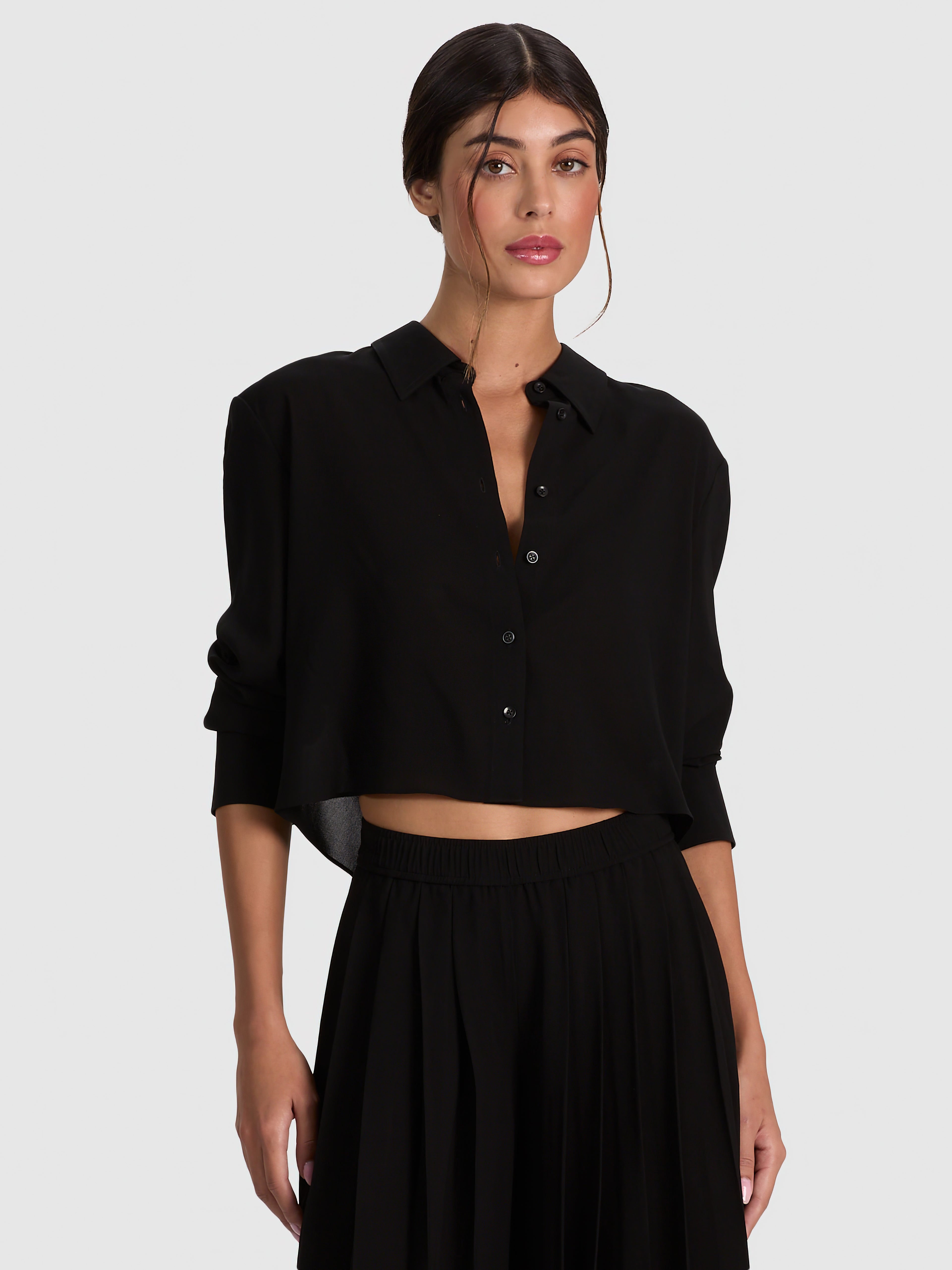LEON BUTTON DOWN-Black-ALICE + OLIVIA