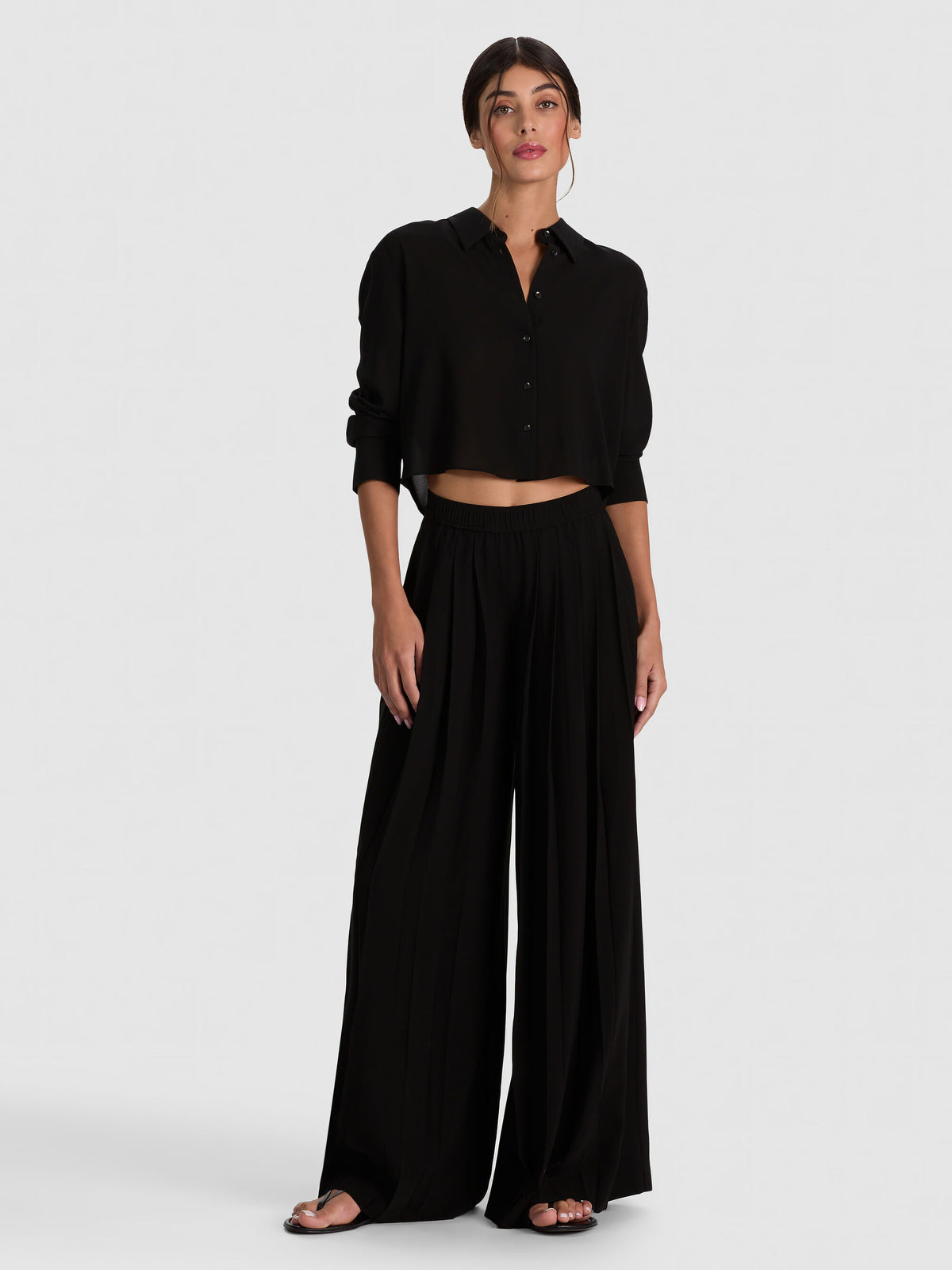 PANTALONI JENNA PLTD A GAMBA LARGA - NERO