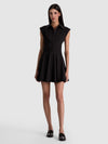 KIM PANELED CORSET FLARED MINI SHIRT DRESS-Black-ALICE + OLIVIA