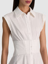KIM PANELED CORSET FLARED MINI SHIRT DRESS-OFF WHITE-ALICE + OLIVIA