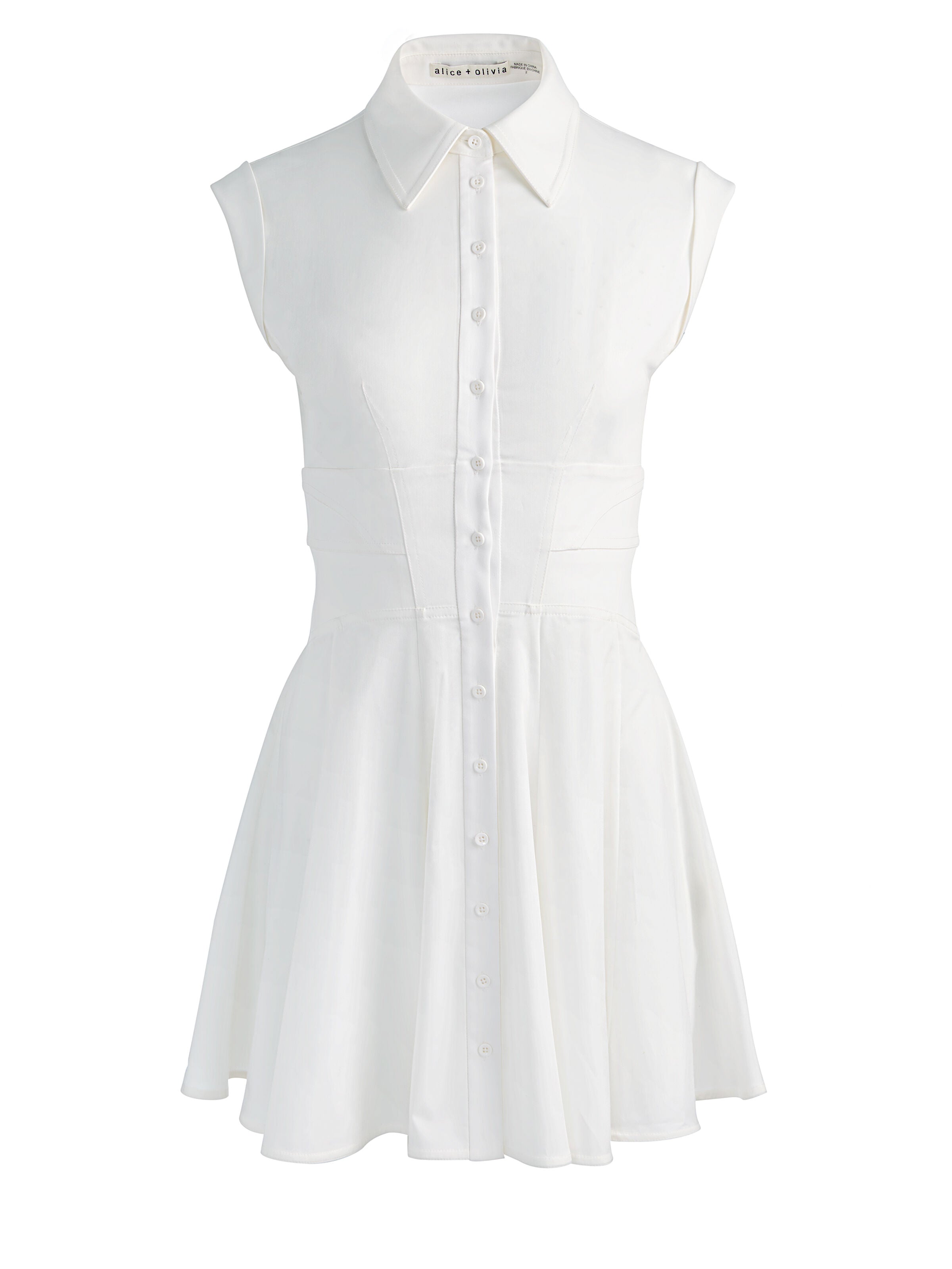 KIM PANELED CORSET FLARED MINI SHIRT DRESS-OFF WHITE-ALICE + OLIVIA