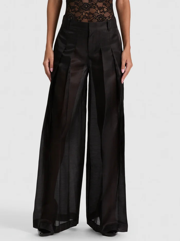 BLAIRE HR PLEATED SHEER PANT-Black-ALICE + OLIVIA
