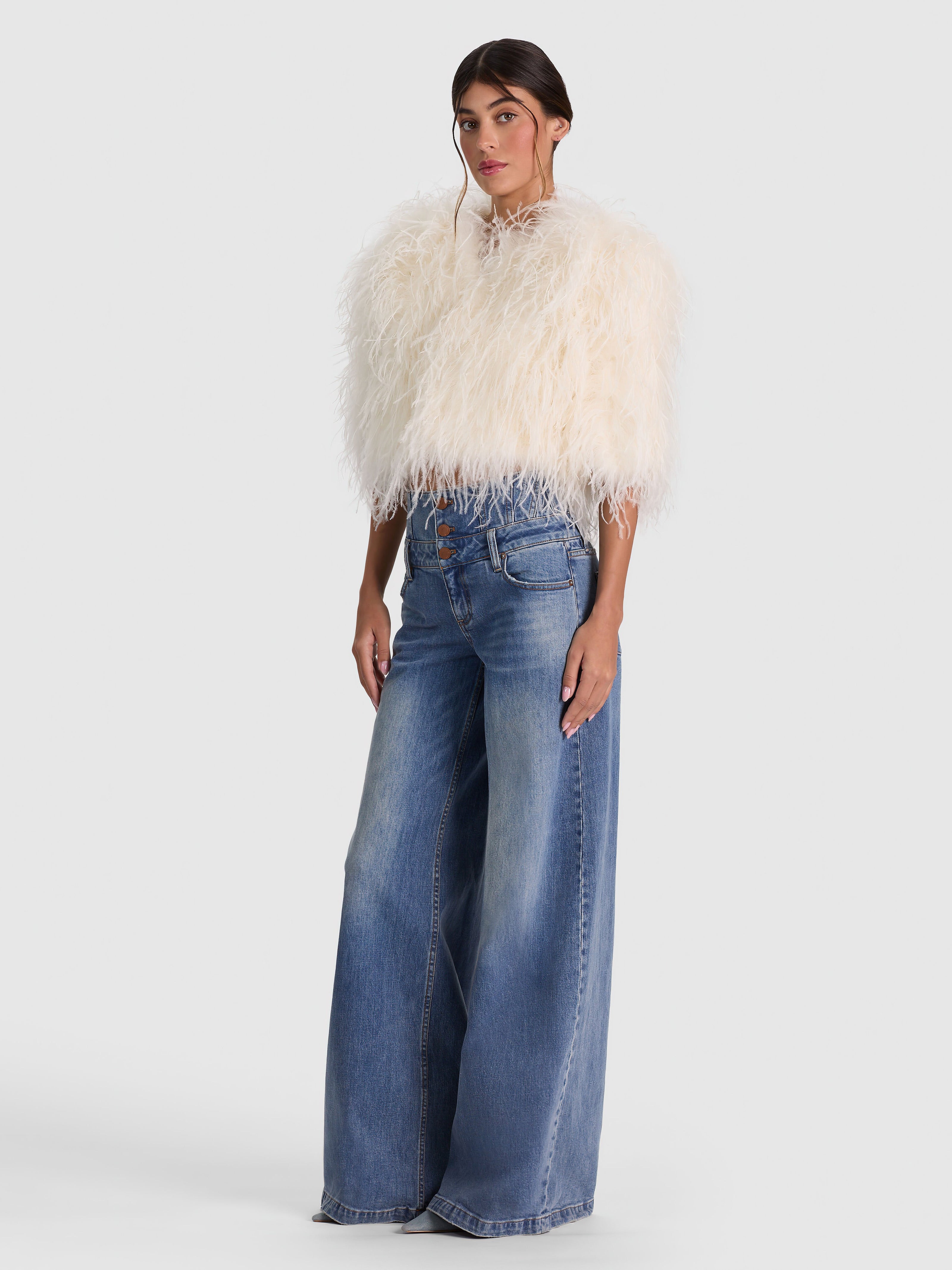 KIDMAN FEATHERED JACKET-ECRU-ALICE + OLIVIA