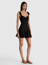  AMBRIE EMBR TIE STRAP SWTHRT GODET MINI DRESS-Black-ALICE + OLIVIA