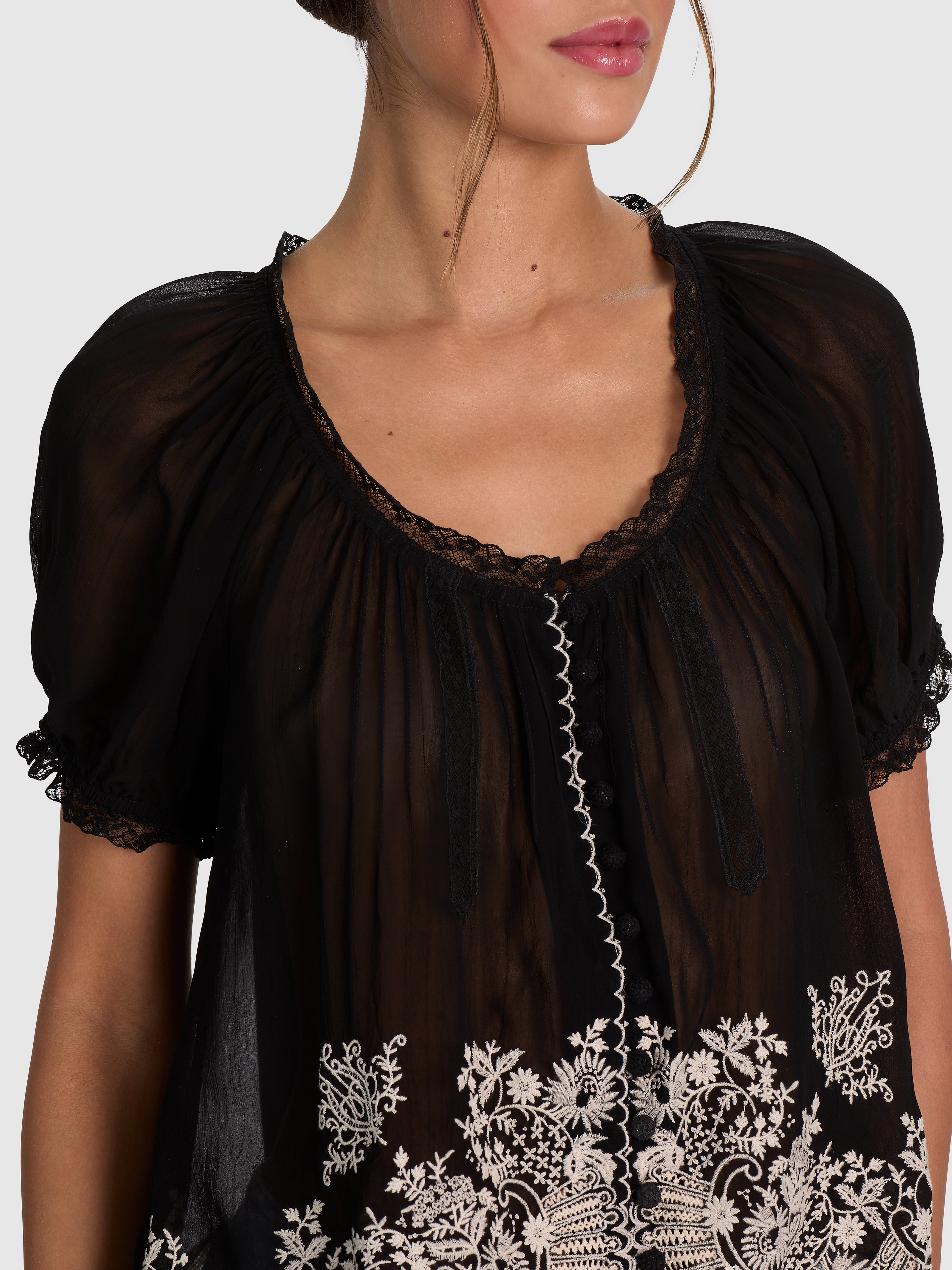 CHEMISIER ODETTE À MANCHES BOUFFANTES ET FRONCES-ALICE + OLIVIA