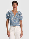 KATHRYN LACE TRIM BLOUSE-DEEP DENIM BLUE/VANILLA-ALICE + OLIVIA