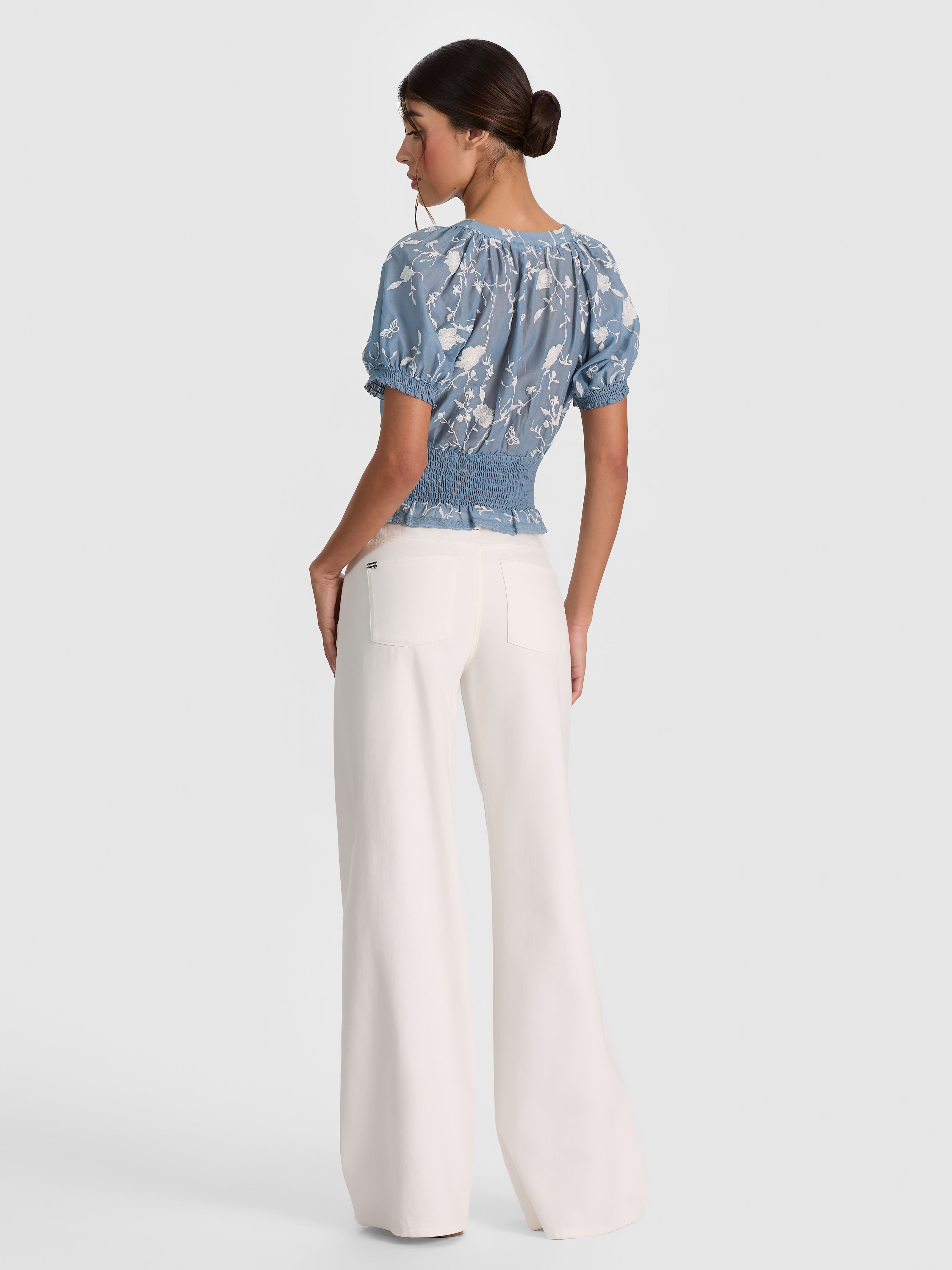 KATHRYN LACE TRIM BLOUSE-DEEP DENIM BLUE/VANILLA-ALICE + OLIVIA