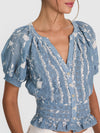 KATHRYN LACE TRIM BLOUSE-DEEP DENIM BLUE/VANILLA-ALICE + OLIVIA