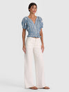 KATHRYN LACE TRIM BLOUSE-DEEP DENIM BLUE/VANILLA-ALICE + OLIVIA