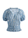 KATHRYN LACE TRIM BLOUSE-DEEP DENIM BLUE/VANILLA-ALICE + OLIVIA