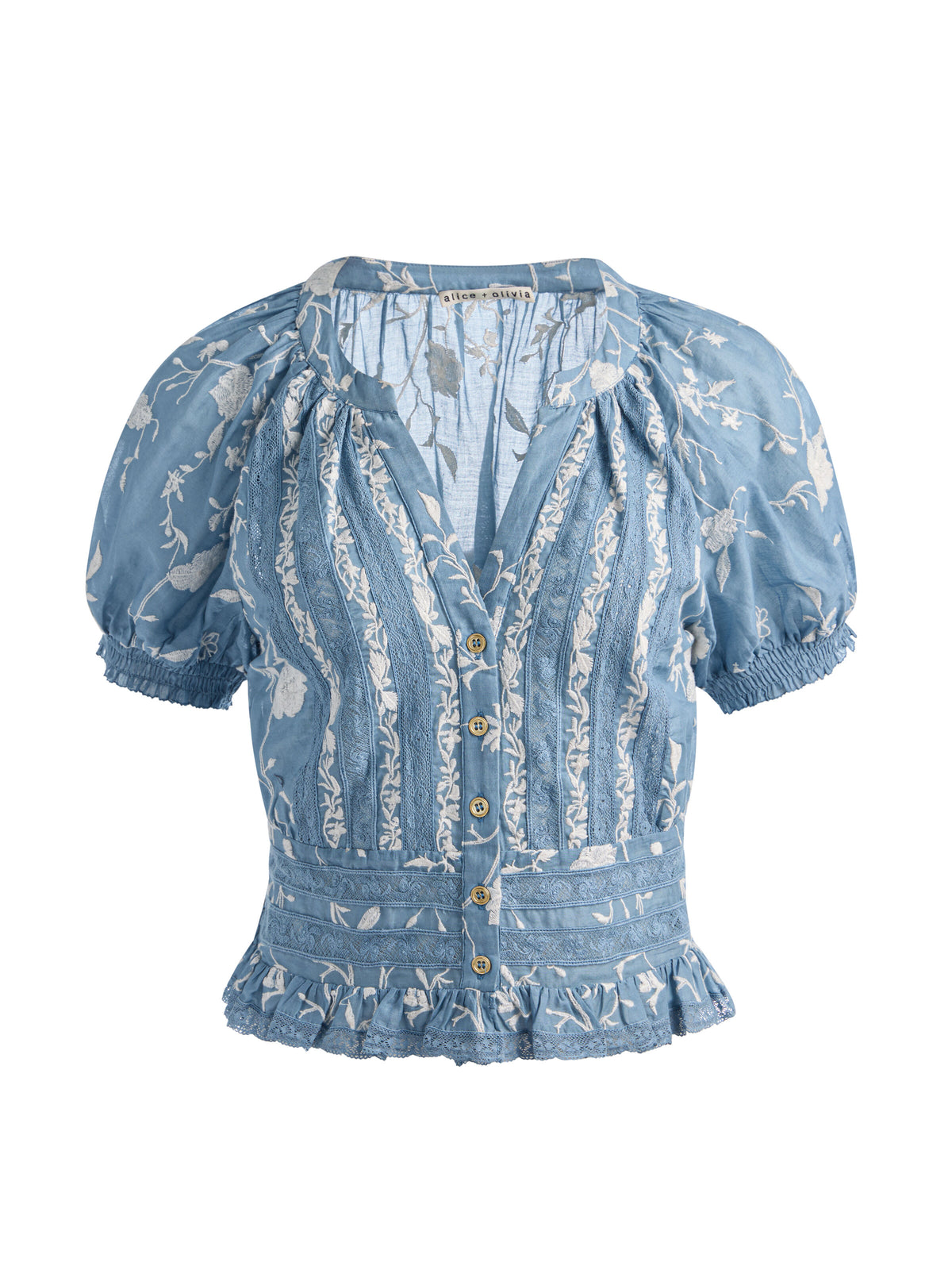 KATHRYN LACE TRIM BLOUSE - DEEP DENIM BLUE/VANILLA