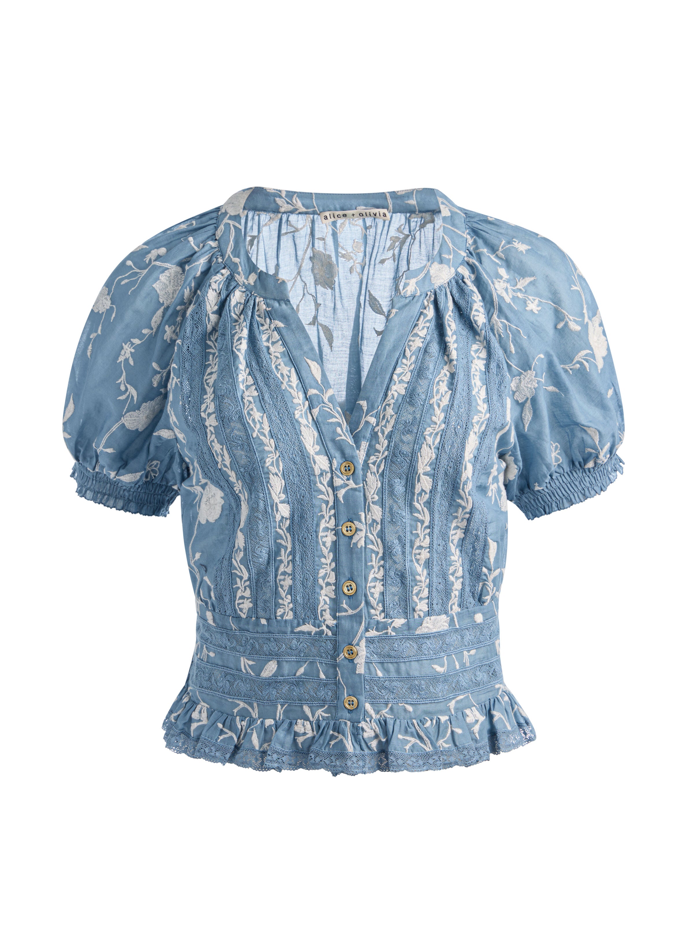 KATHRYN LACE TRIM BLOUSE-DEEP DENIM BLUE/VANILLA-ALICE + OLIVIA