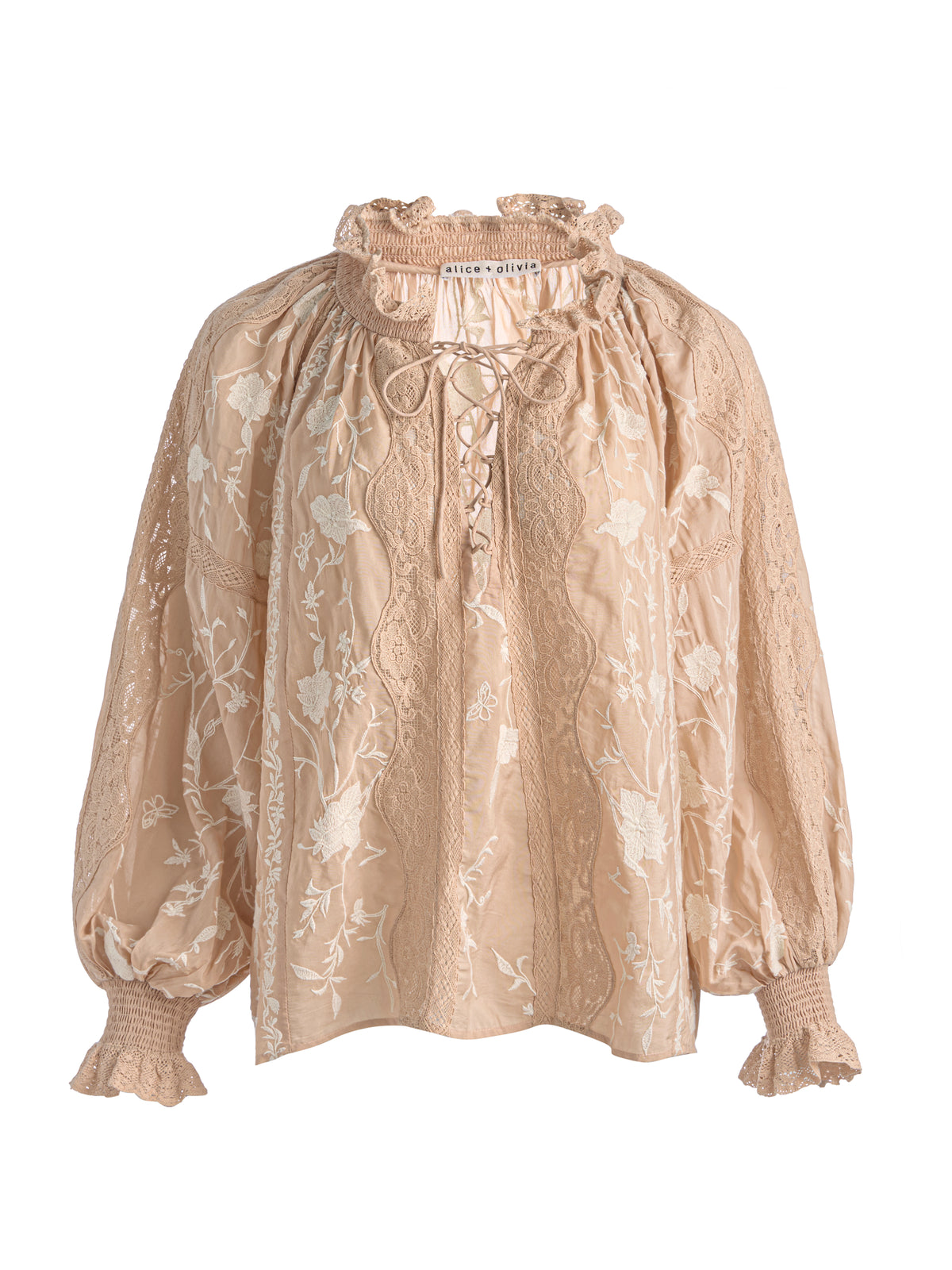 CAMICIA IN PIZZO CON PARTE ANTERIORE NORAH EMBR - MANDORLA/VANIGLIA