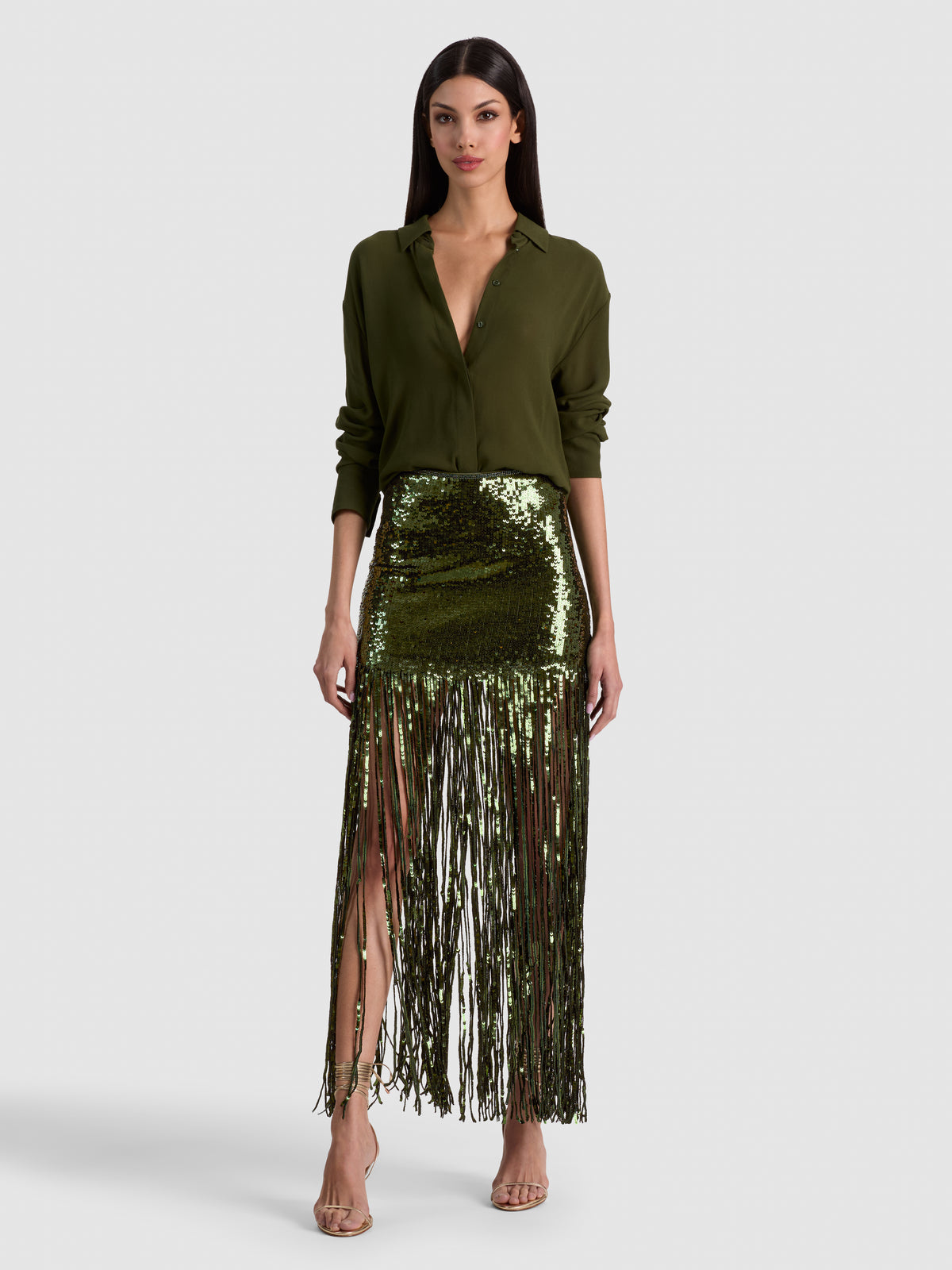 GONNA LUNGA KENDRA CON FRANGE DI PAILLETTES - FELCE SCURA