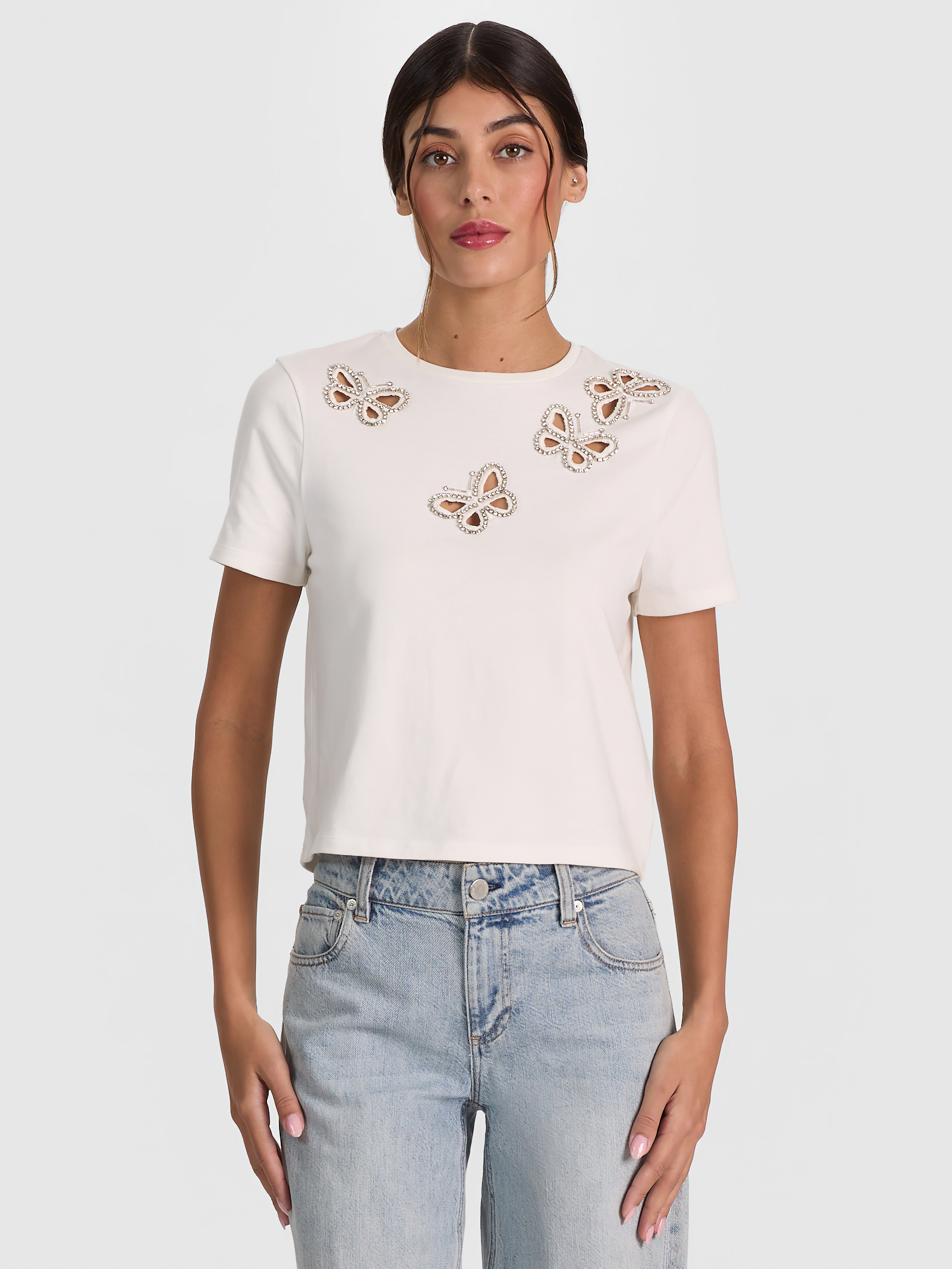 TOP CROP CINDY EMBELL CON TAGLI-ALICE + OLIVIA